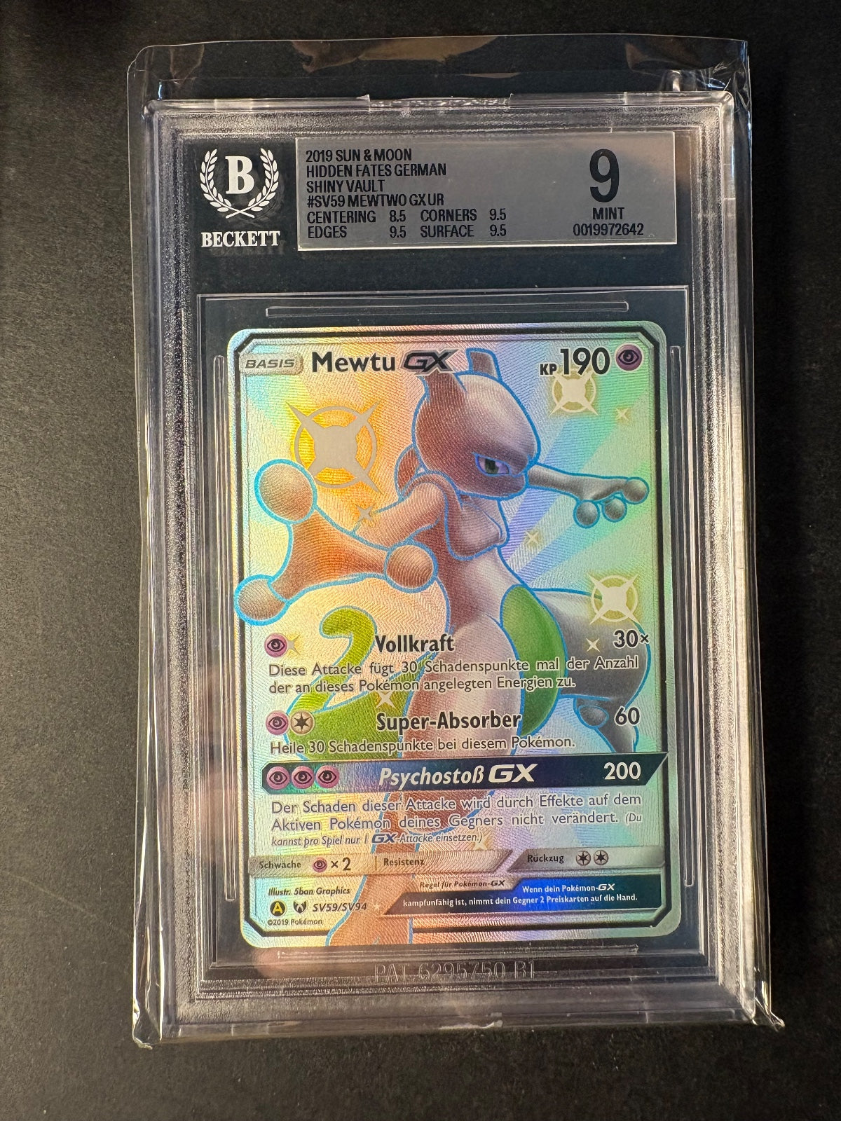 Pokemon Mewtu GX Sv59/SV94 Hidden Fates DE NM PSA/BGS 9