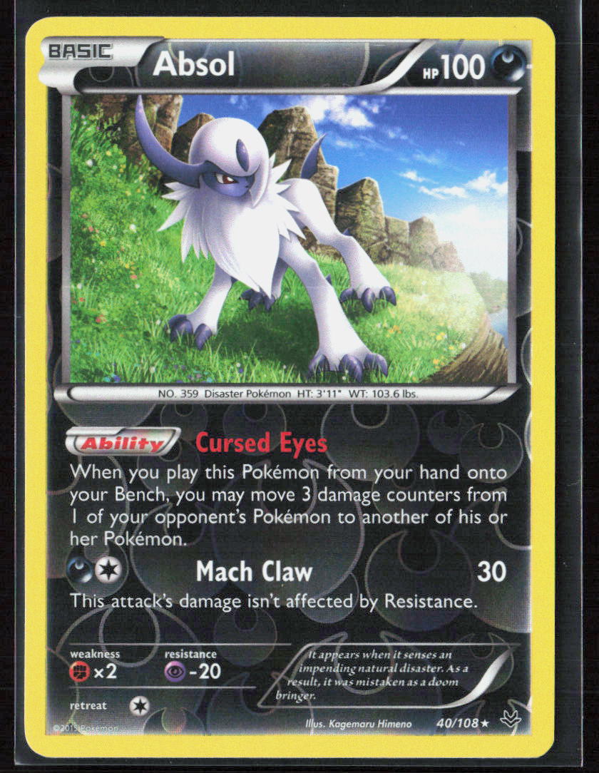Pokemon TCG Absol 40/108 Darkness 2015 Reverse Holo XY - Roaring Skies NM