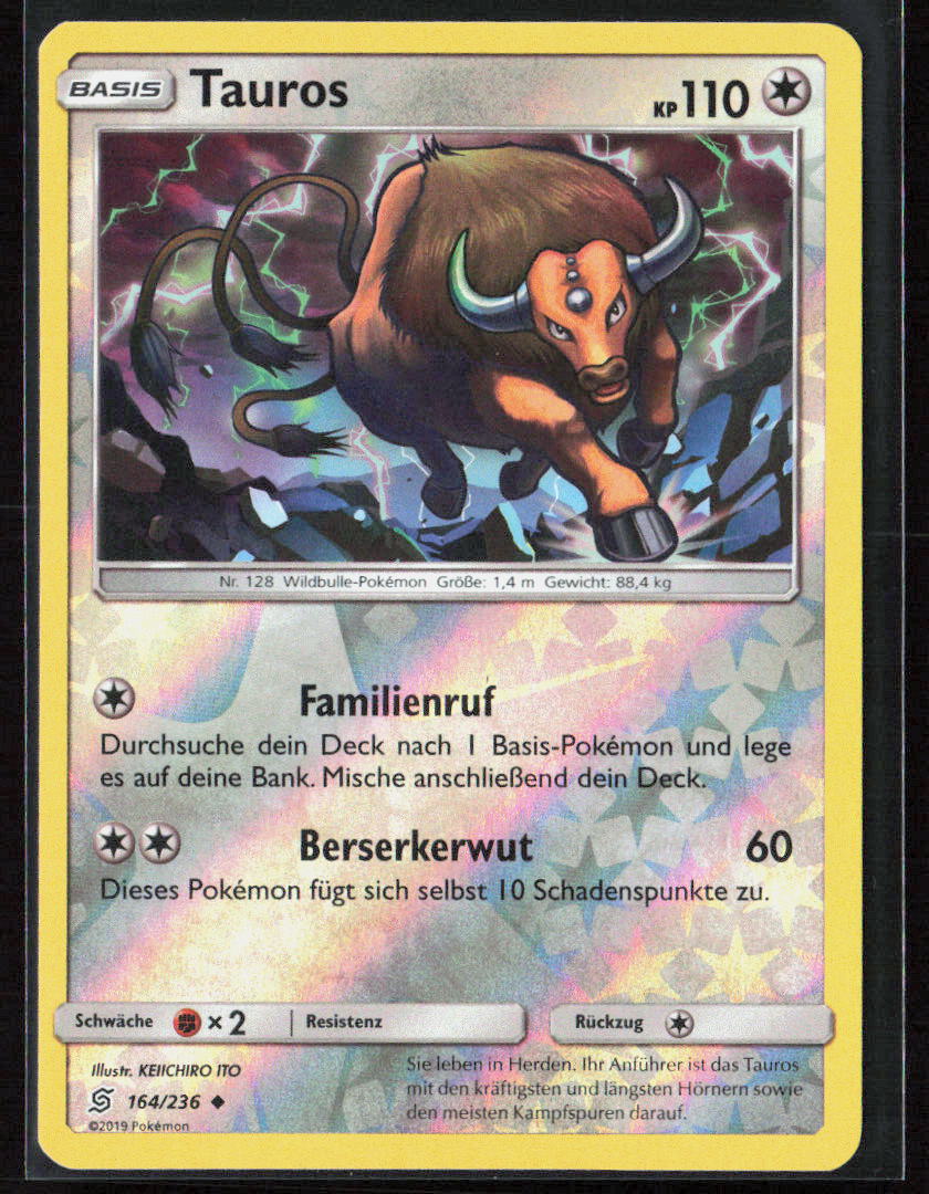 Pokemon TCG Tauros 164/236 Farblos 2019 Reverse Holo Bund der Gleichgesinnten NM