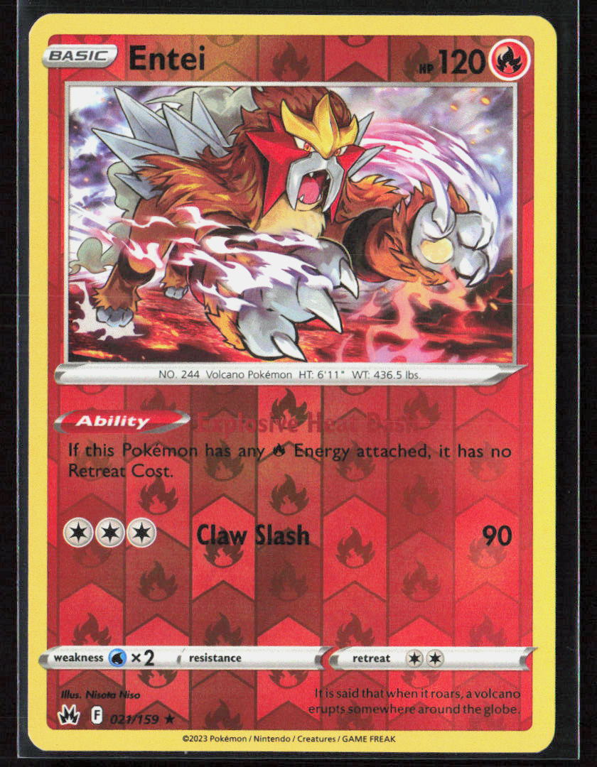 Pokemon Entei 021/159 Fire 2023 Reverse Holo SWSH: Crown Zenith NM