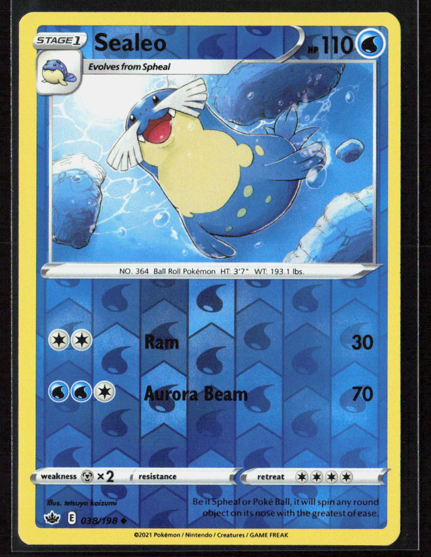 Pokemon TCG Sealeo 038/198 Water 2021 Reverse Holo SWSH06: Chilling Reign NM