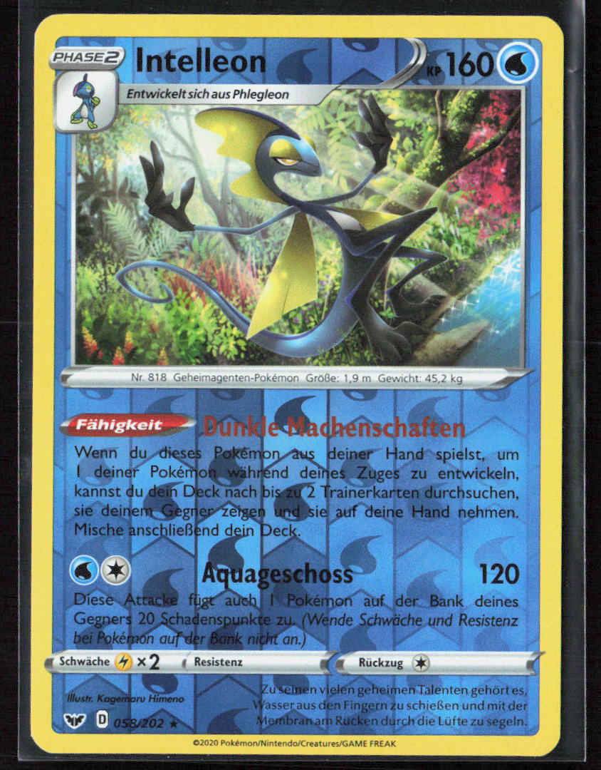 Pokemon TCG Intelleon 58/202 Wasser 2020 Reverse Holo Schwert & Schild NM