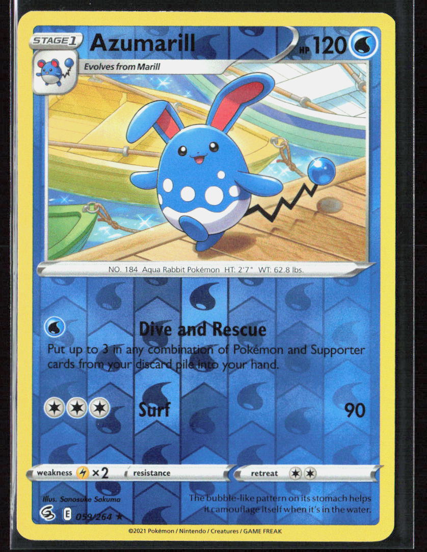 Pokemon TCG Azumarill 059/264 Water 2021 Reverse Holo SWSH08: Fusion Strike NM