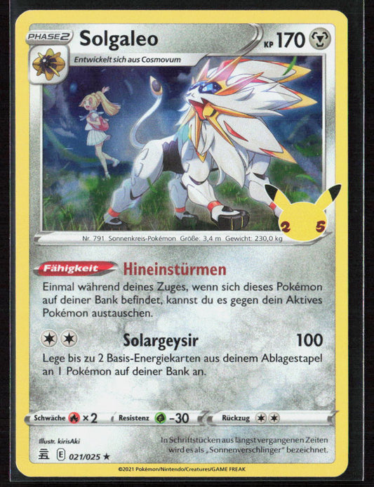 Pokemon TCG Solgaleo 21 Metall 2021 Holo Celebrations NM