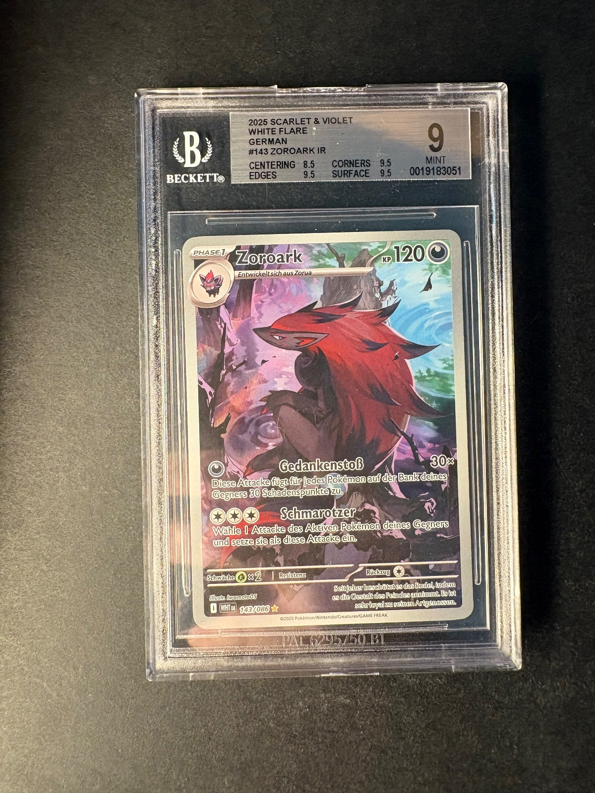 Pokemon TCG Zoroark 143/086 Unlicht 2025 Weiße Flammen NM PSA/ BGS 9
