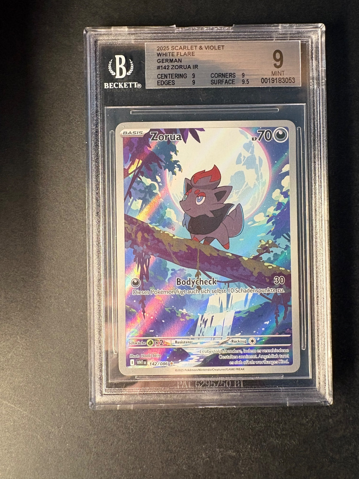 Pokemon Zorua 142/086 Unlicht 2025 Holo Weiße Flammen NM PSA/BGS  9