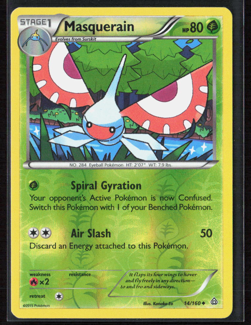 Pokemon TCG Masquerain 14/160 Grass 2015 Reverse Holo XY - Primal Clash NM