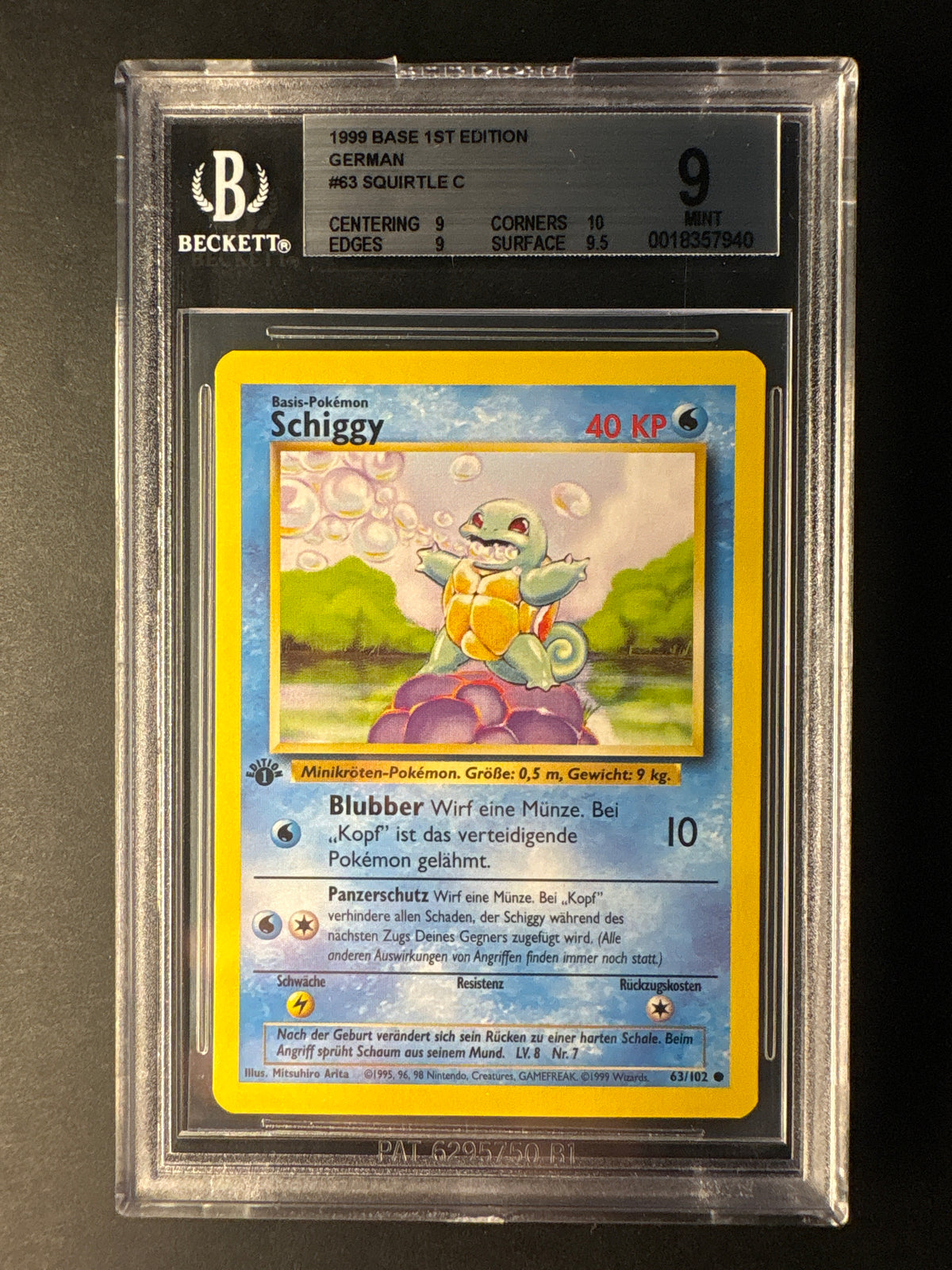 Pokémon Base Set Schiggy  63/102 1. Edition BGS 9