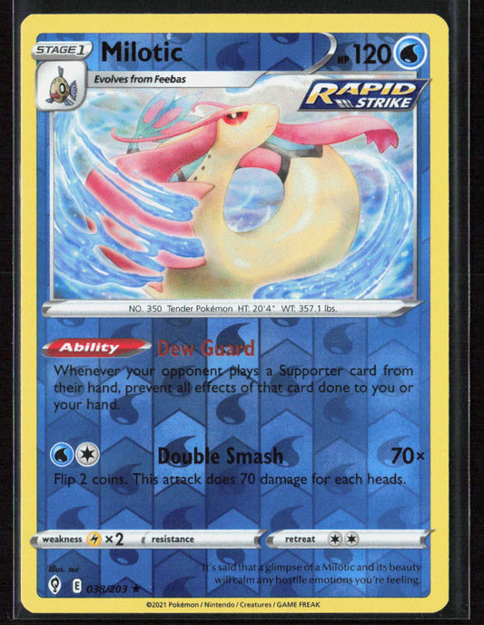 Pokemon TCG Milotic 038/203 Water 2021 Reverse Holo SWSH07: Evolving Skies NM