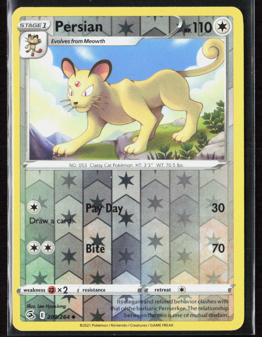 Pokemon TCG Persian 200/264 Colorless 2021 Reverse Holo SWSH08: Fusion Strike NM