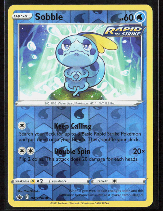 Pokemon TCG Sobble 041/198 Water 2021 Reverse Holo SWSH06: Chilling Reign NM