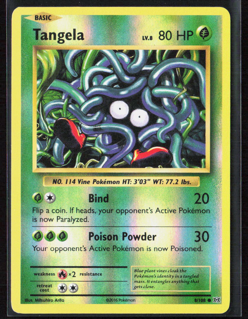 Pokemon TCG Tangela 8/108 Grass 2016 Reverse Holo XY - Evolutions NM