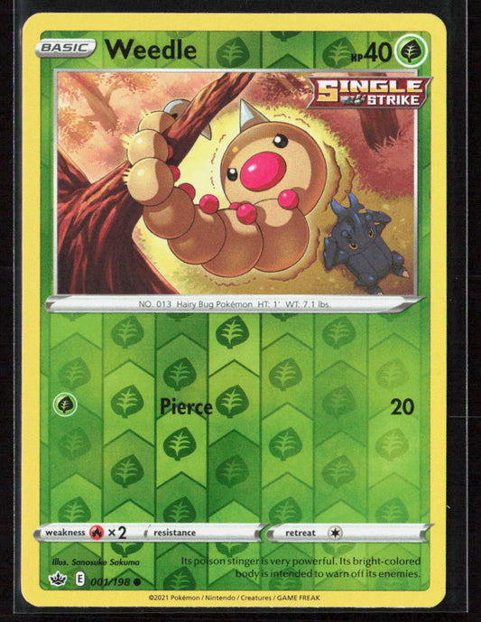 Pokemon TCG Weedle 001/198 Grass 2021 Reverse Holo SWSH06: Chilling Reign NM