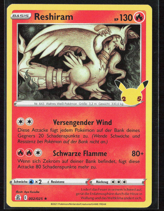 Pokemon Reshiram 2 Feuer 2021 Holo Celebrations NM