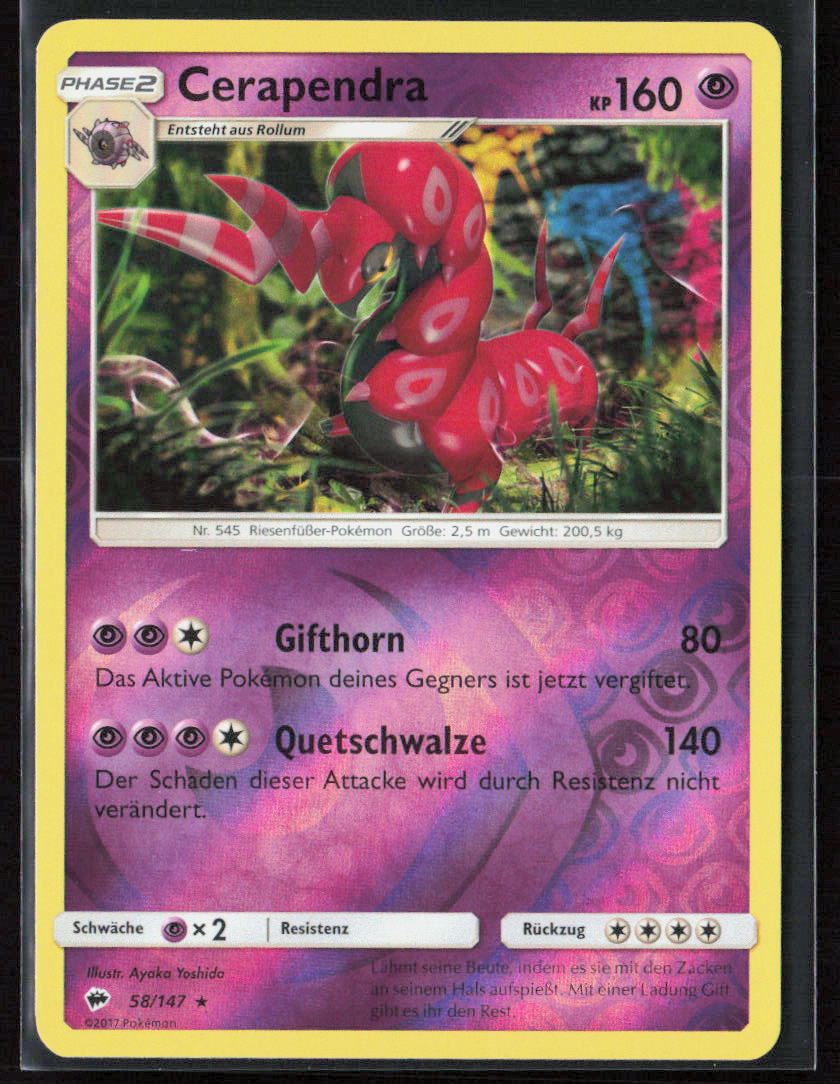 Pokemon TCG Cerapendra 58/147 Psycho 2017 Reverse Holo Nacht in Flammen NM
