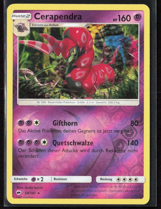 Pokemon TCG Cerapendra 58/147 Psycho 2017 Reverse Holo Nacht in Flammen NM