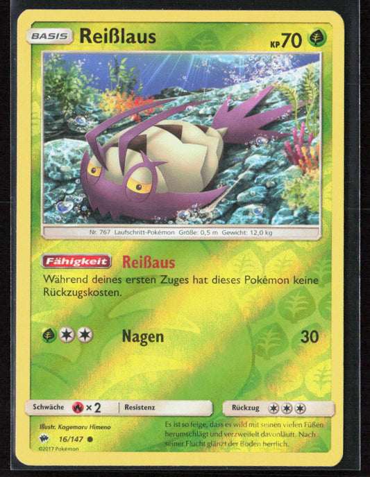 Pokemon TCG Reißlaus 16/147 Pflanze 2017 Reverse Holo Nacht in Flammen NM