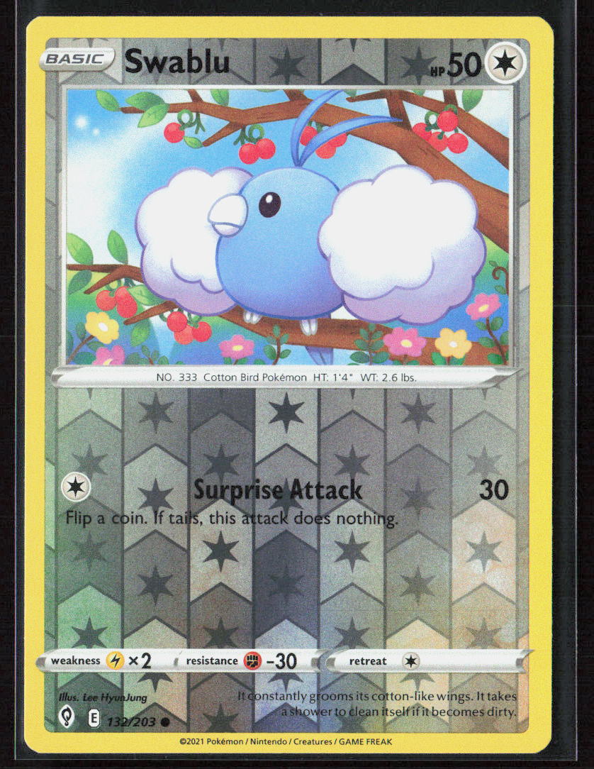 Pokemon TCG Swablu 132/203 Colorless 2021 Reverse Holo SWSH07: Evolving Skies NM
