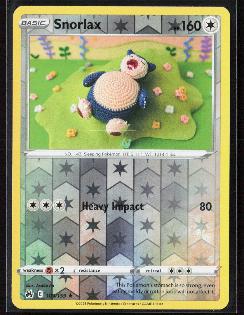 Pokemon TCG Snorlax 109/159 Colorless 2023 Reverse Holo SWSH: Crown Zenith NM