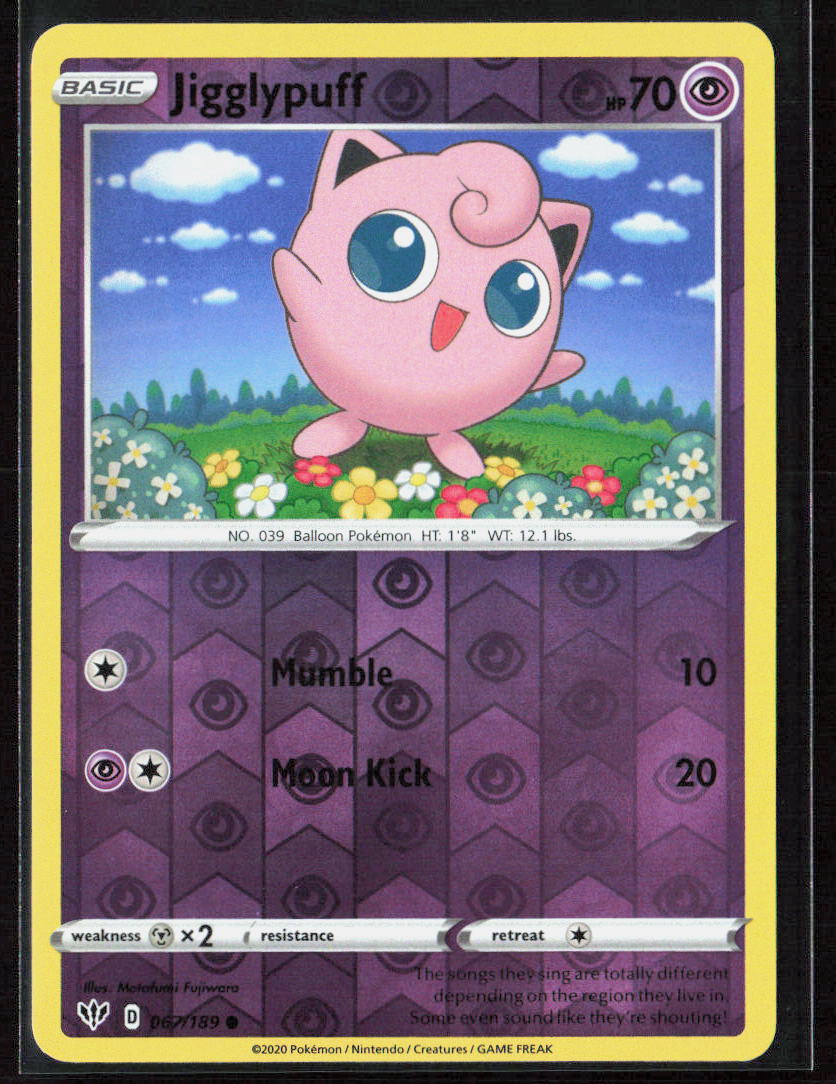 Pokemon Jigglypuff 067/189 Psychic 2020 Reverse Holo SWSH03: Darkness Ablaze NM