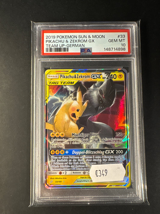 Pokemon 33/181 Pikachu & Zekrom Gx psa 10 team up