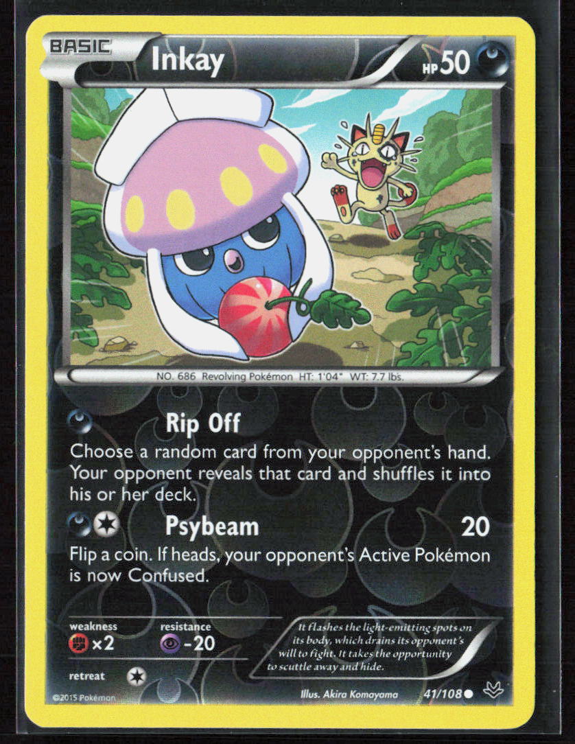 Pokemon TCG Inkay 41/108 Darkness 2015 Reverse Holo XY - Roaring Skies NM