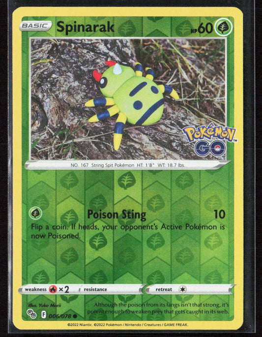 Pokemon TCG Spinarak 006/078 Grass 2022 Reverse Holo Pokemon GO NM