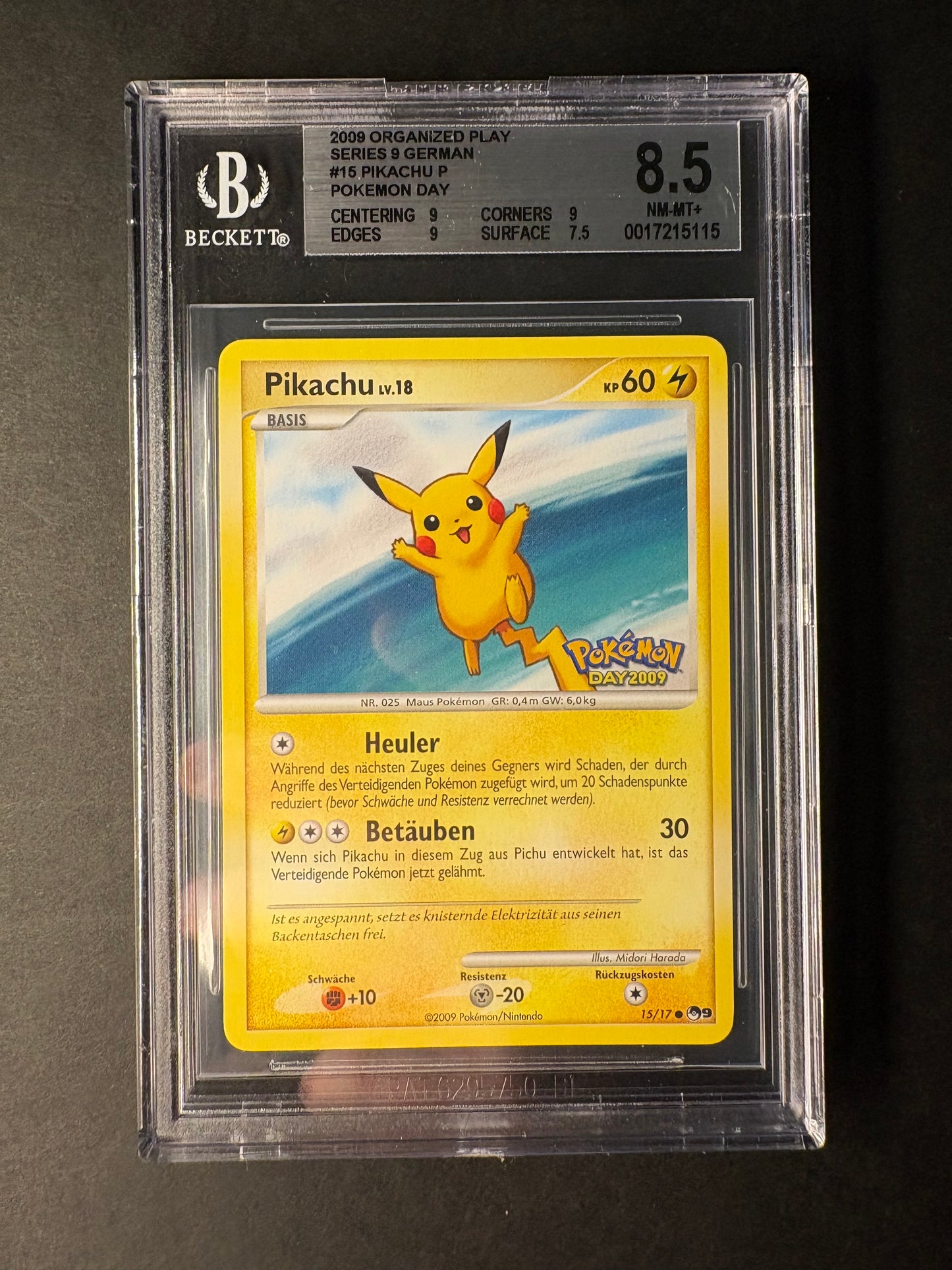 Pokémon Pikachu BGS 8.5 Pop Series 9 Pokémon day