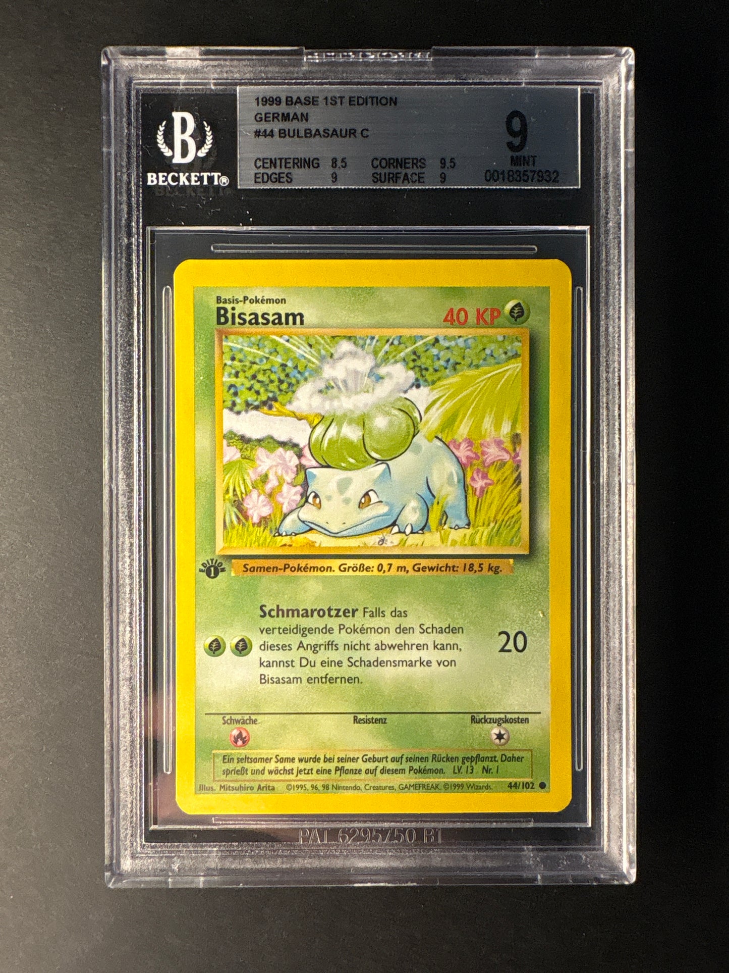 Pokémon Base Set Bisasam 44/102 1. Edition BGS 9