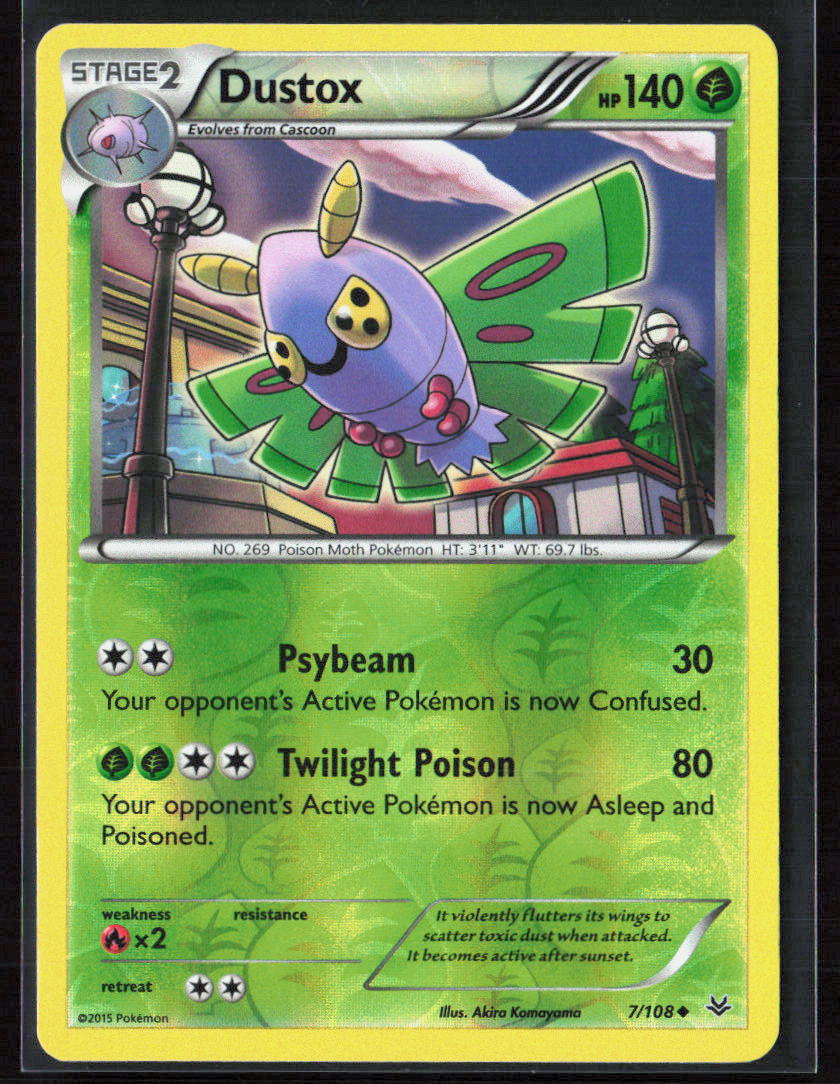 Pokemon TCG Dustox (7) 7/108 Grass 2015 Reverse Holo XY - Roaring Skies NM