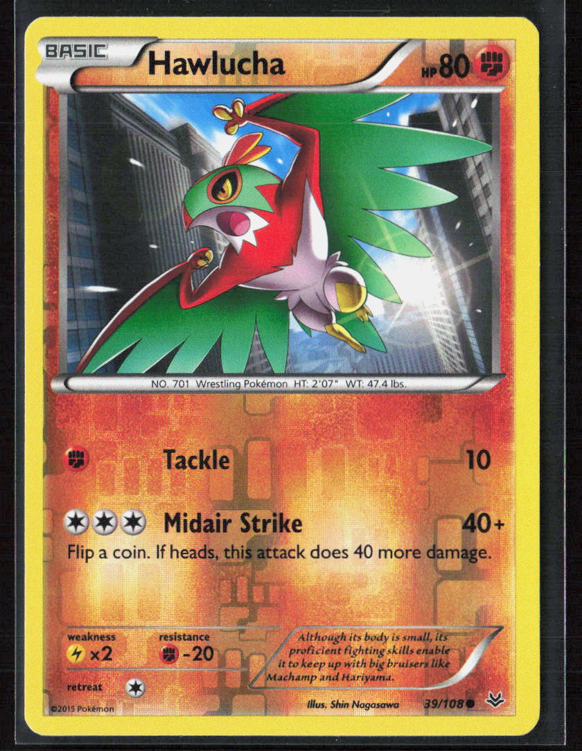Pokemon TCG Hawlucha 39/108 Fighting 2015 Reverse Holo XY - Roaring Skies NM