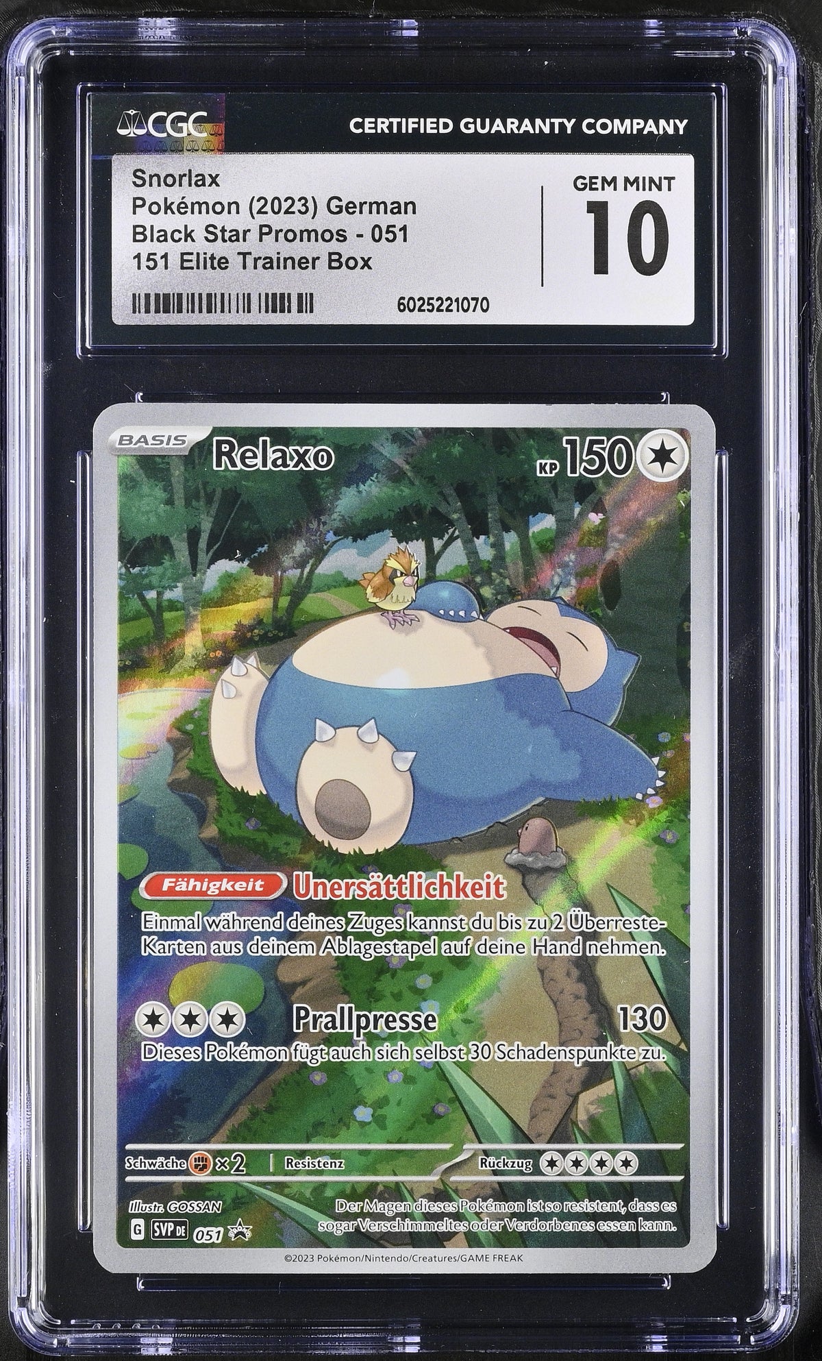 Pokémon Snorlax 051 151 Elite Trainer Box Black Star Promos NM CGC 10