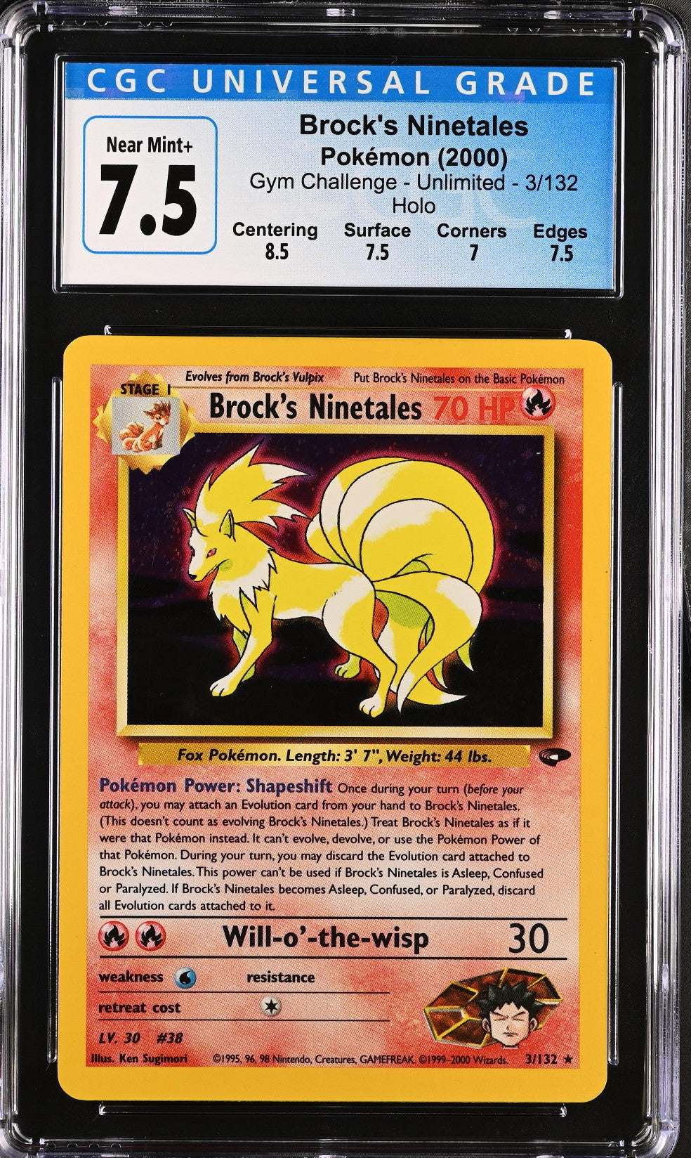 Pokémon Brock'S Ninetales 3/132 Holo Gym Challenge NM CGC 7.5