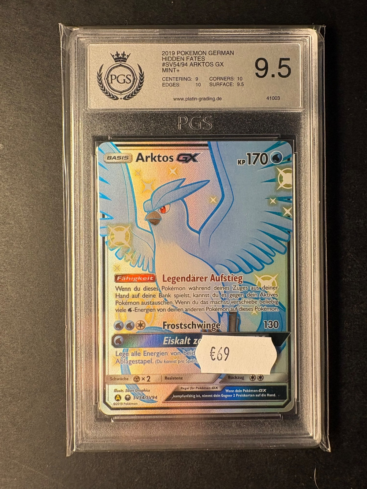 Pokemon Arktos GX SV54/SV94 ´Hidden fates DE NM PGS 9.5