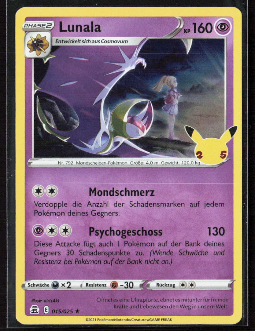 Pokemon Lunala 15 Psycho 2021 Holo Celebrations NM