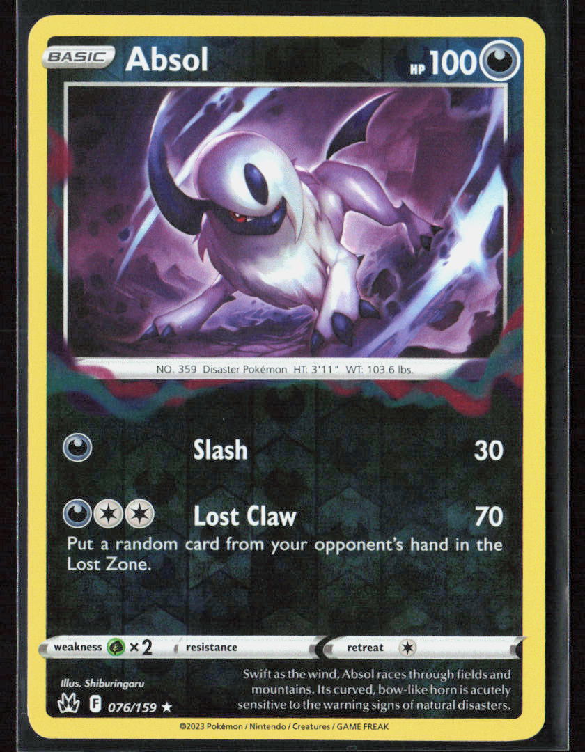 Pokemon TCG Absol 076/159 Darkness 2023 Reverse Holo SWSH: Crown Zenith NM