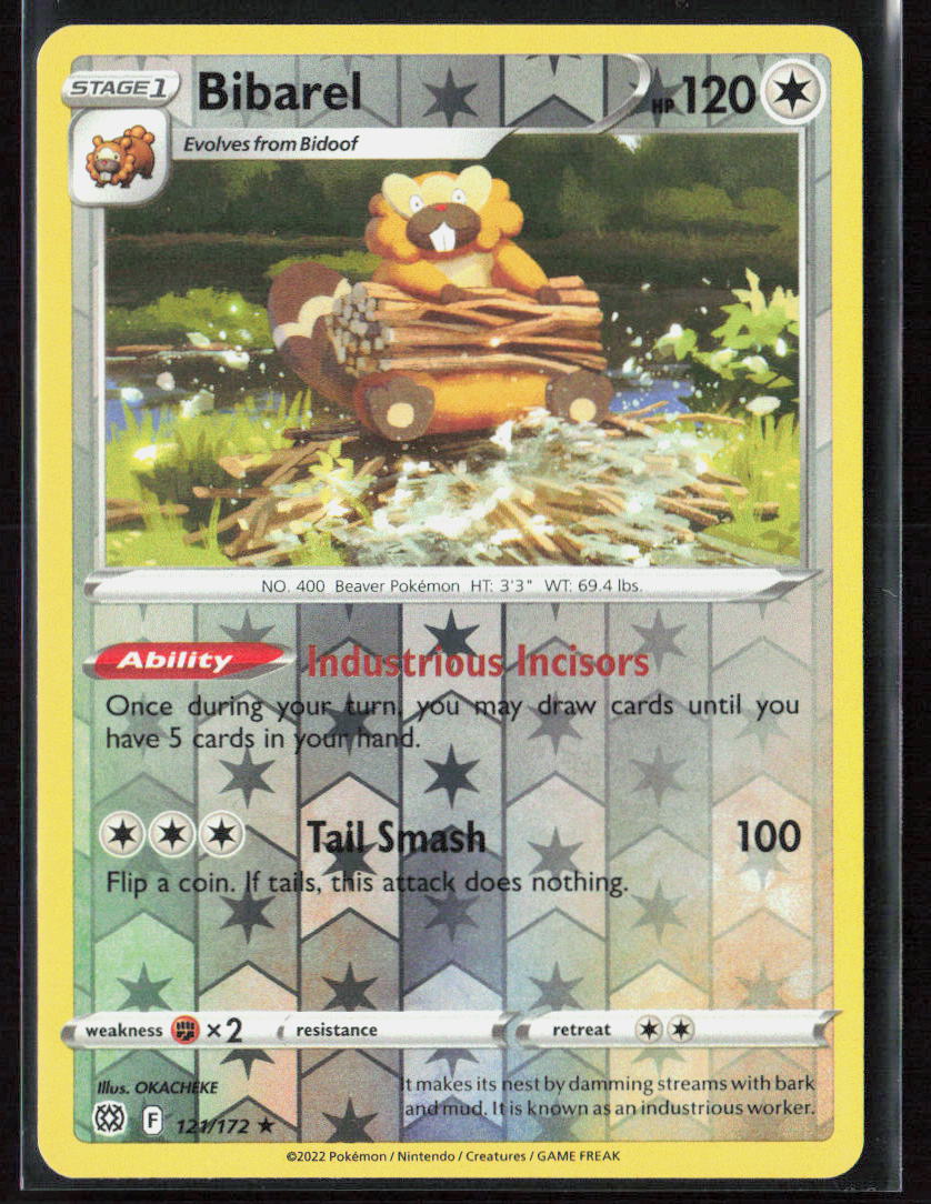 Pokemon Bibarel 121/172 Colorless 2022 Reverse Holo SWSH09: Brilliant Stars NM