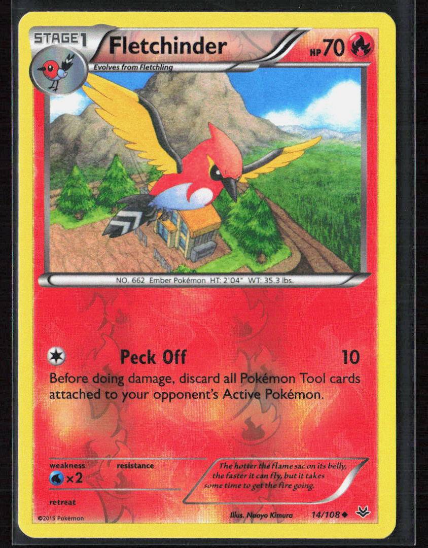 Pokemon TCG Fletchinder 14/108 Fire 2015 Reverse Holo XY - Roaring Skies NM