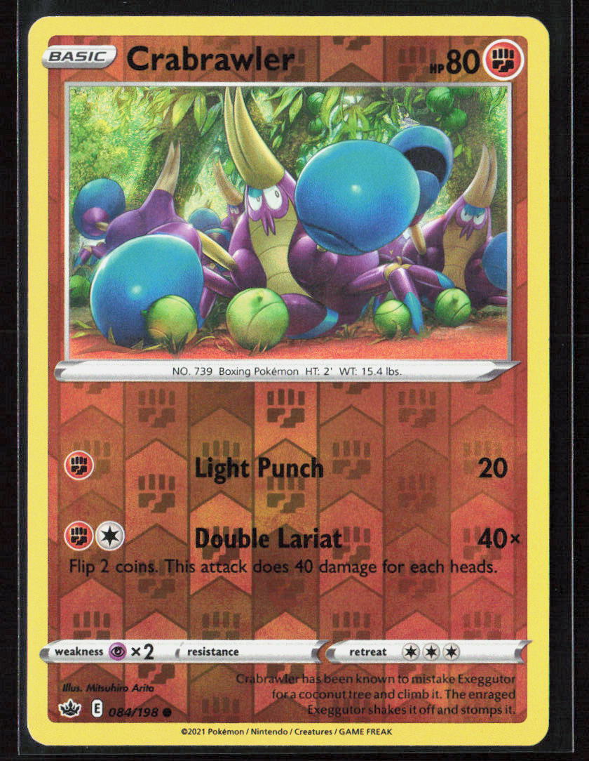 Pokemo TCG Crabrawler 084/198 Fighting 2021 Reverse Holo SWSH06: Chilling Reign