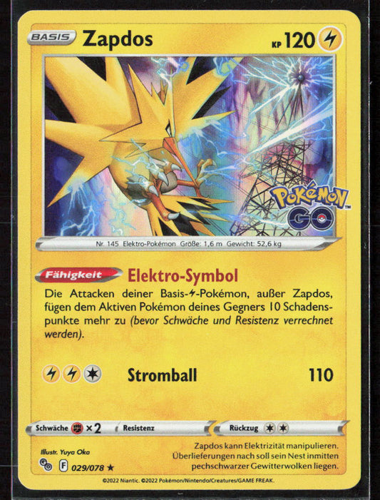 Pokemon TCG Zapdos 029/078 Elektro 2022 Holo Pokémon GO NM