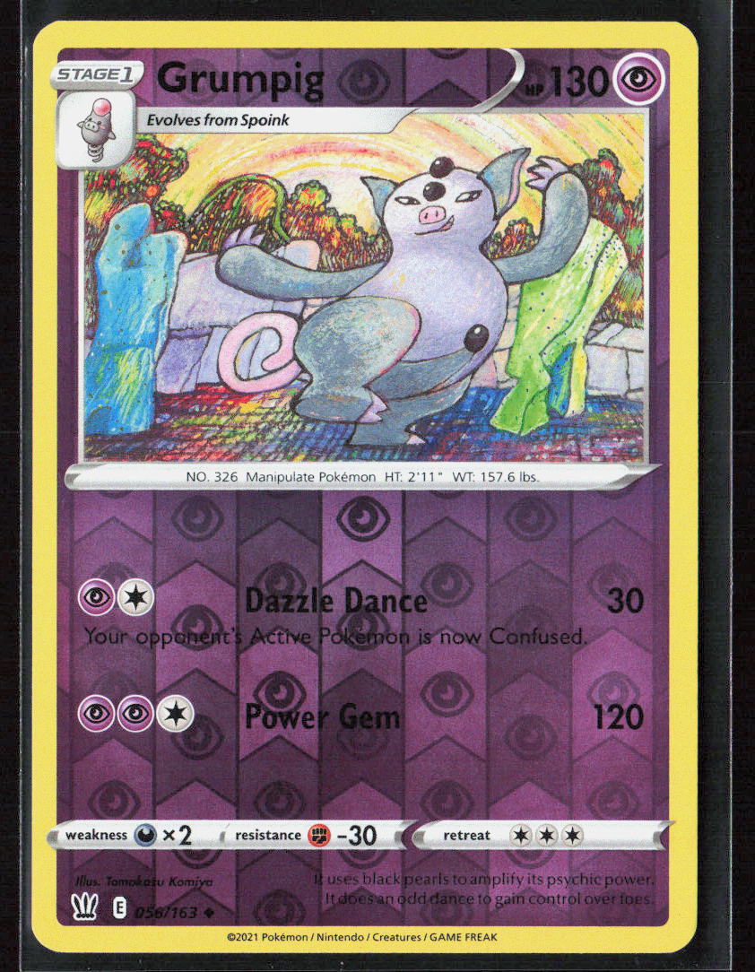Pokemon TCG Grumpig 056/163 Psychic 2021 Reverse Holo SWSH05: Battle Styles NM