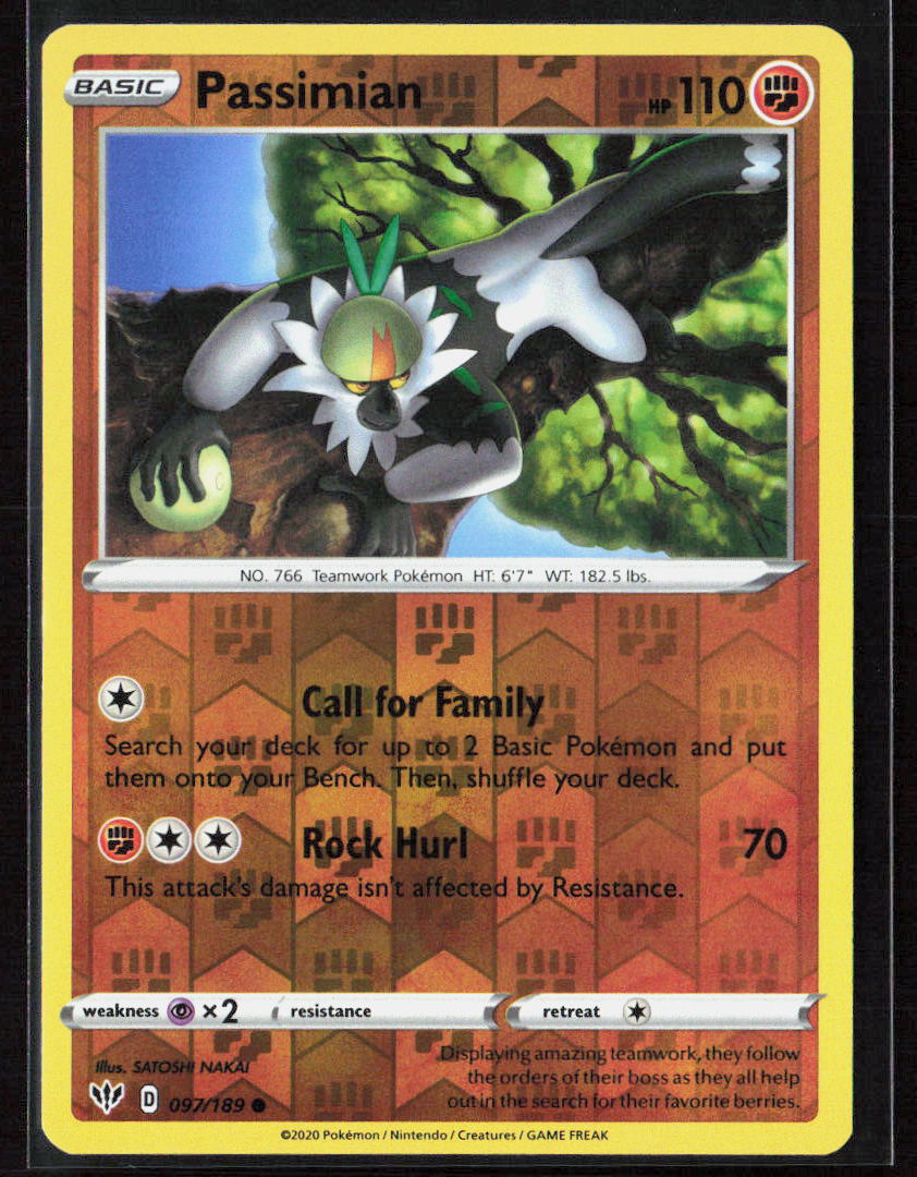 Pokemon Passimian 097/189 Fighting 2020 Reverse Holo SWSH03: Darkness Ablaze